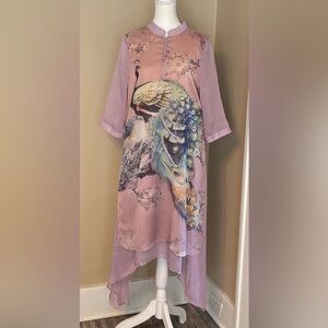 NWOT STUNNING Asian Peacock Silky & Gauze Dress XL